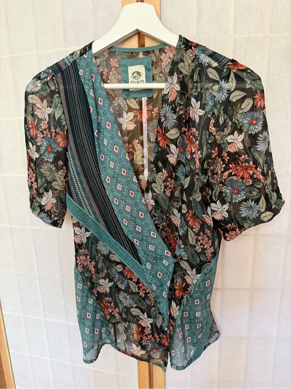 Tiny Floral Print Wrap Blouse